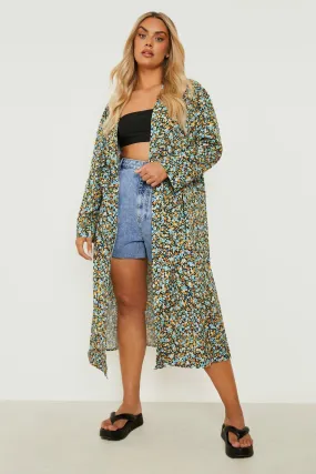 Plus Ditsy Floral Short Sleeve Kimono