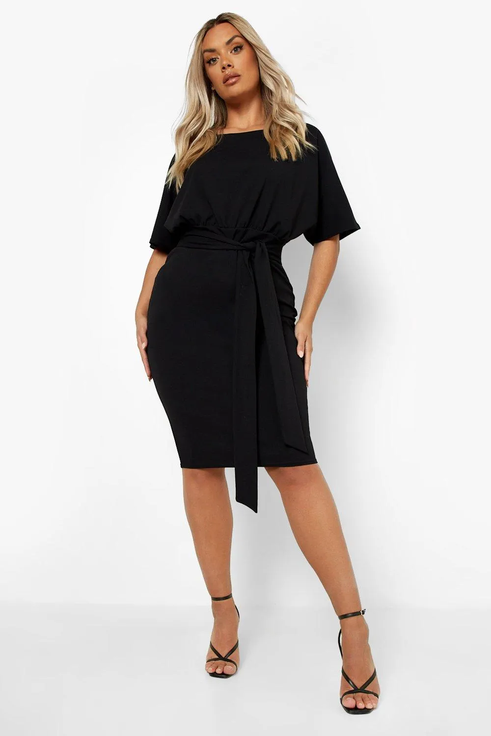 Plus Tie Belt Kimono Sleeve Midi Dress