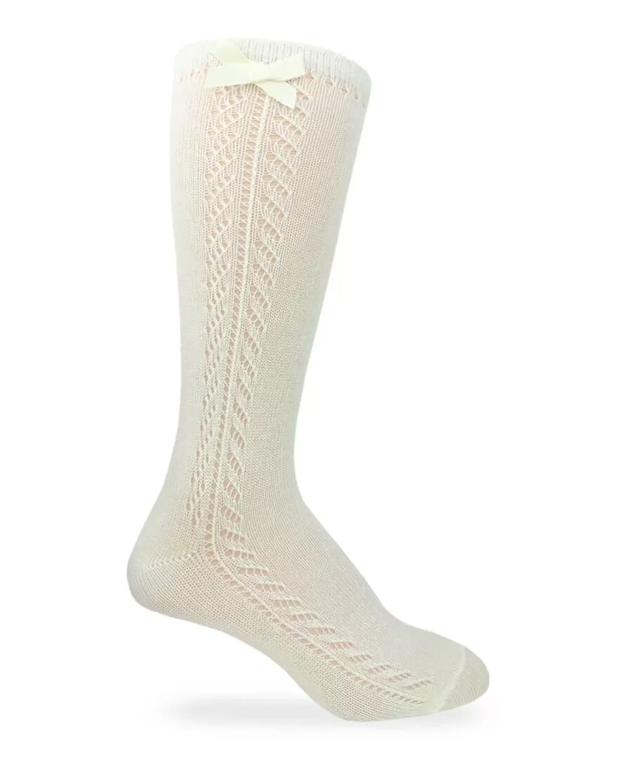 Pointelle Bow Knee High Socks - Ivory