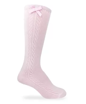 Pointelle Bow Knee High Socks - Pink