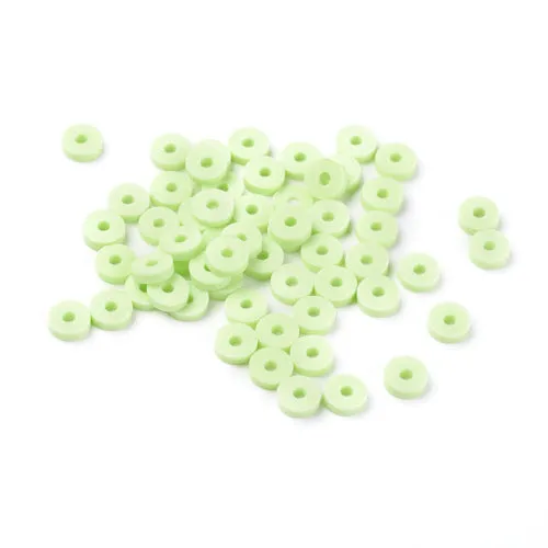 Polymer Clay Beads, Katsuki, Heishi Beads, Flat, Round, Light Green, 4mm