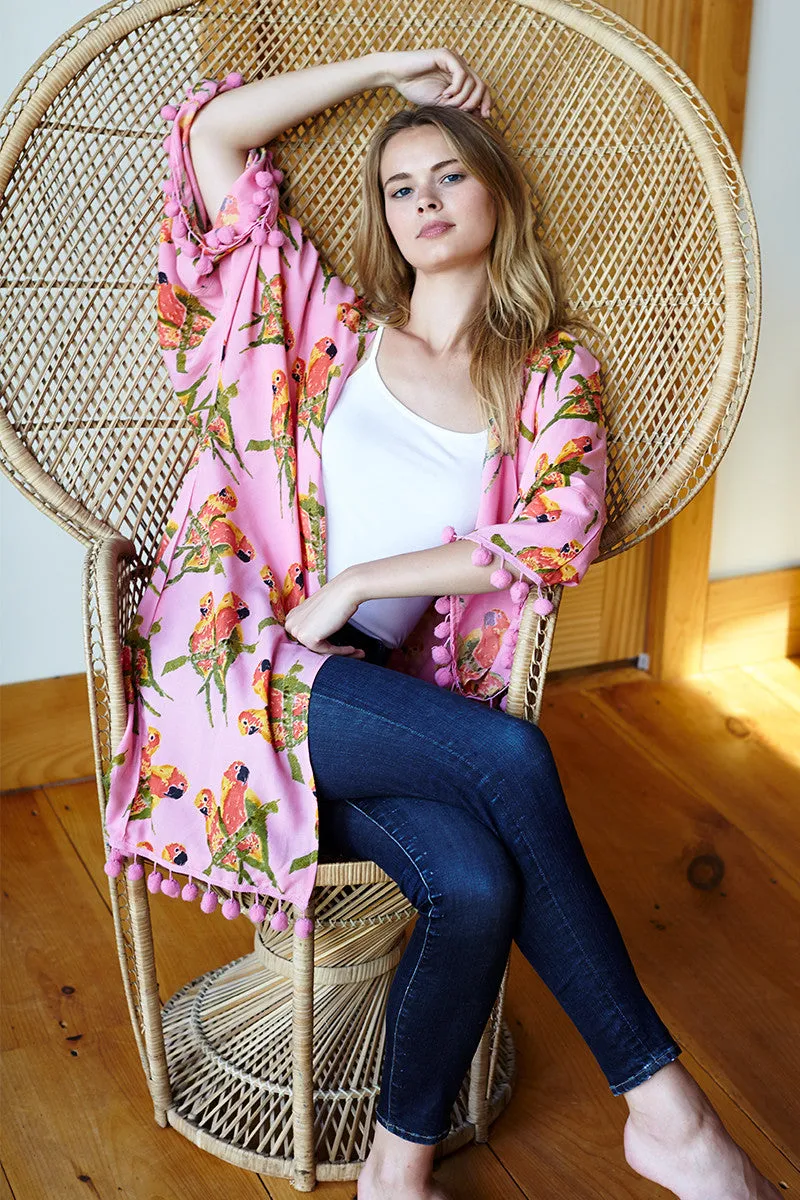 Pom Pom Kimono - Pink Fred Parrot