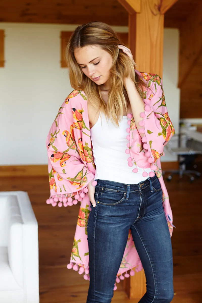 Pom Pom Kimono - Pink Fred Parrot