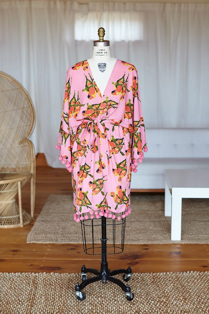 Pom Pom Kimono - Pink Fred Parrot