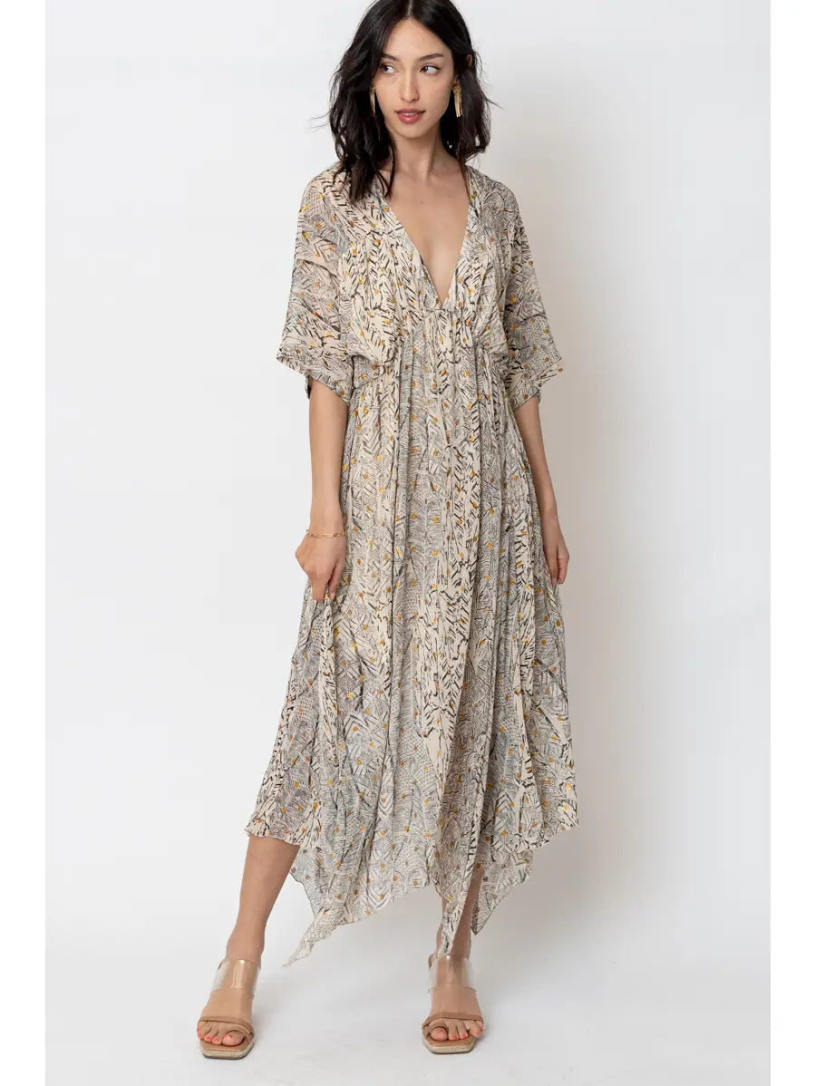 Printed Kimono Midi Dress