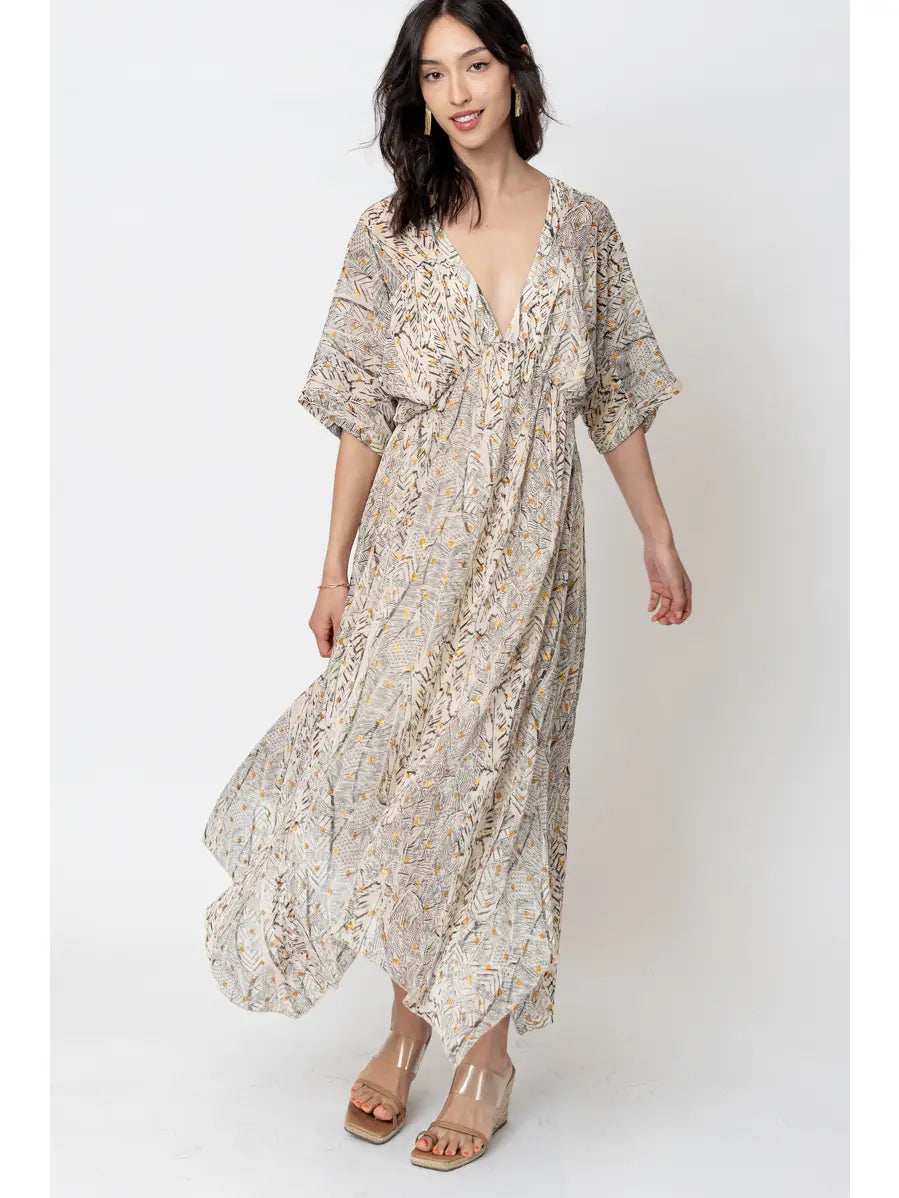 Printed Kimono Midi Dress