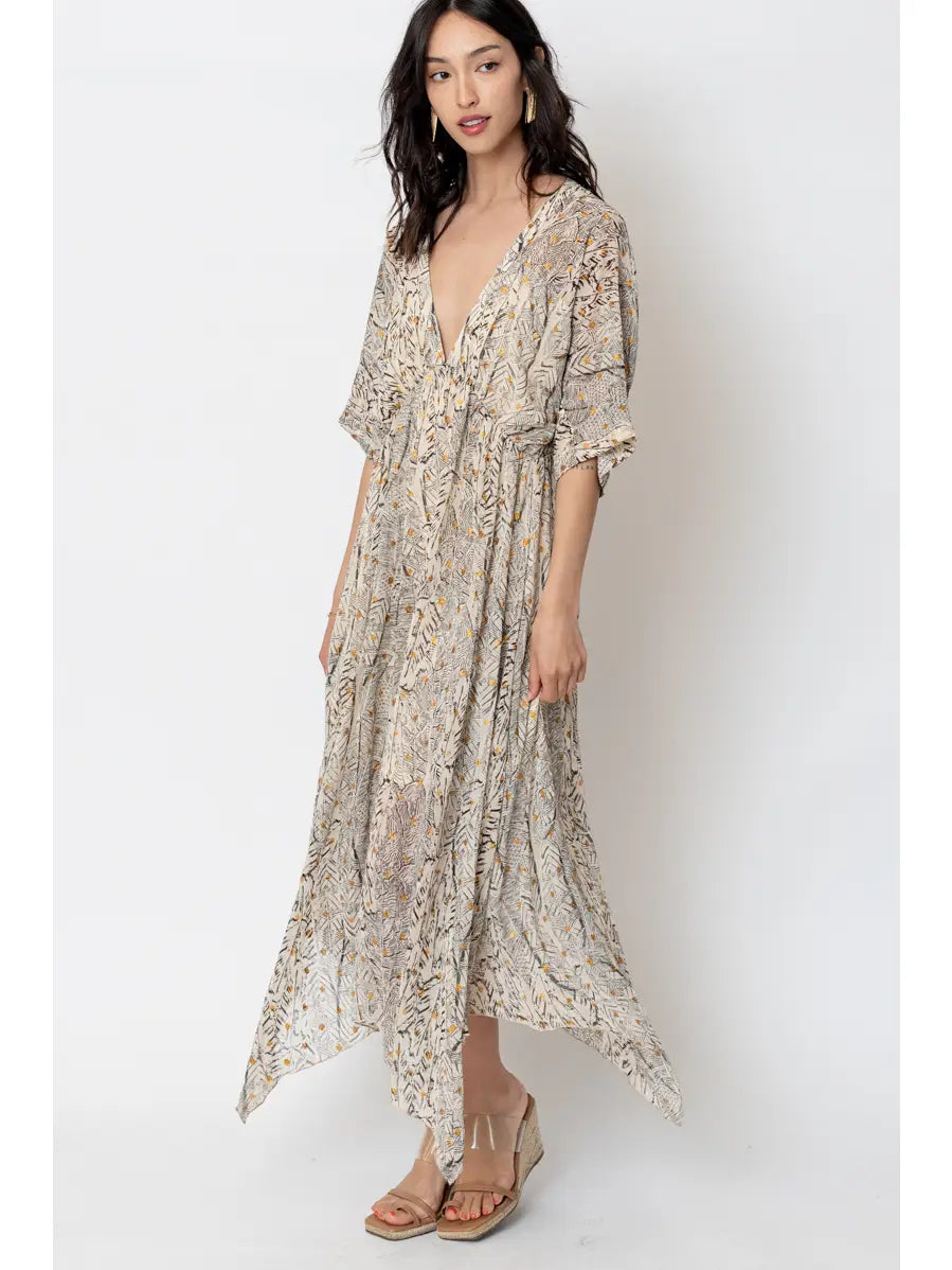 Printed Kimono Midi Dress