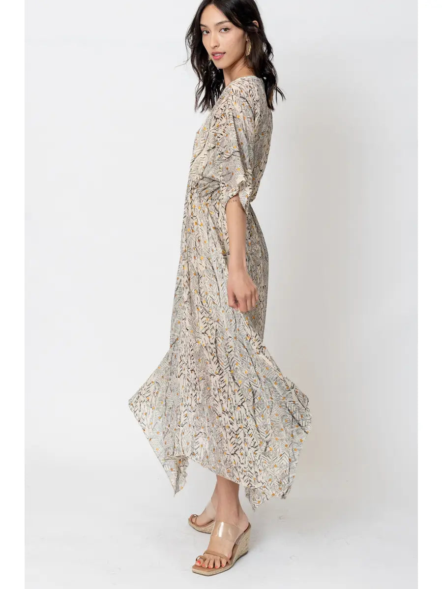 Printed Kimono Midi Dress