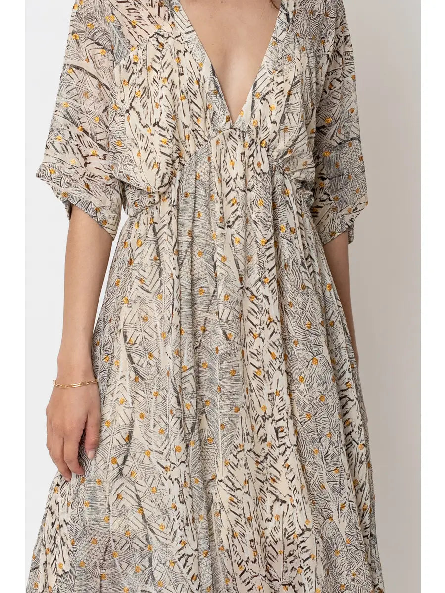 Printed Kimono Midi Dress