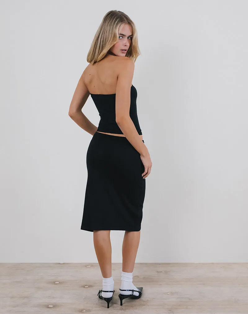 Rella Midi Skirt in Flat Knit Black