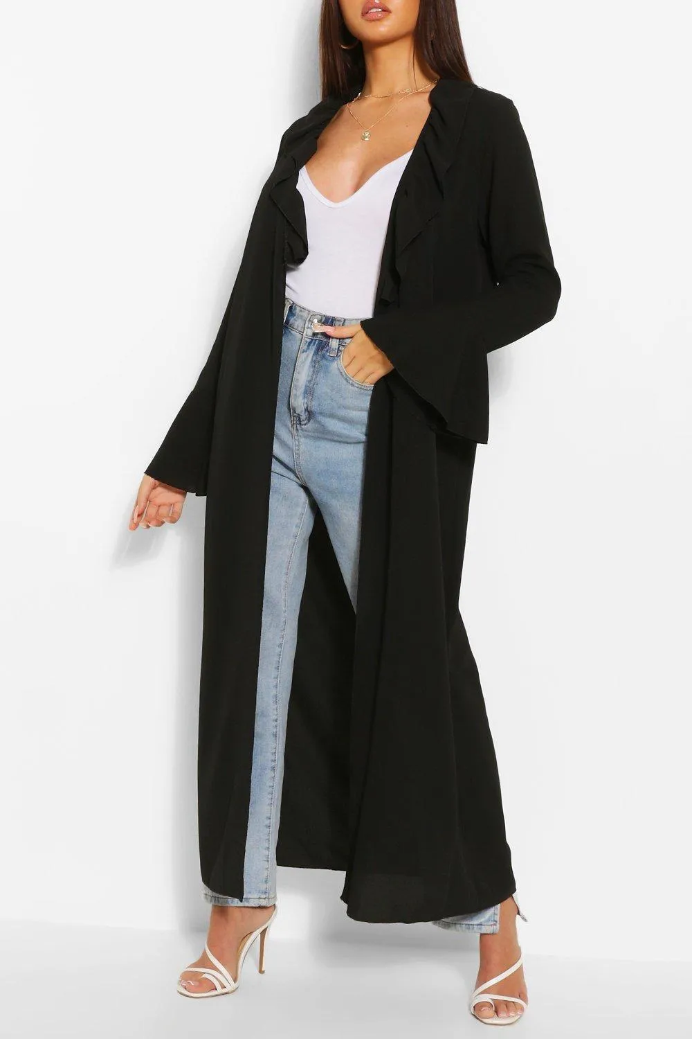 Ruffle Detail Belted Maxi Kimono