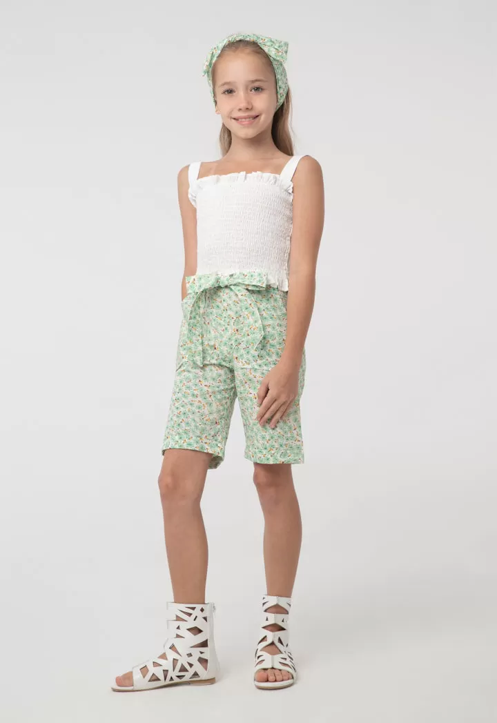 Ruffle Seersucker Printed Hoodie And Shorts Set