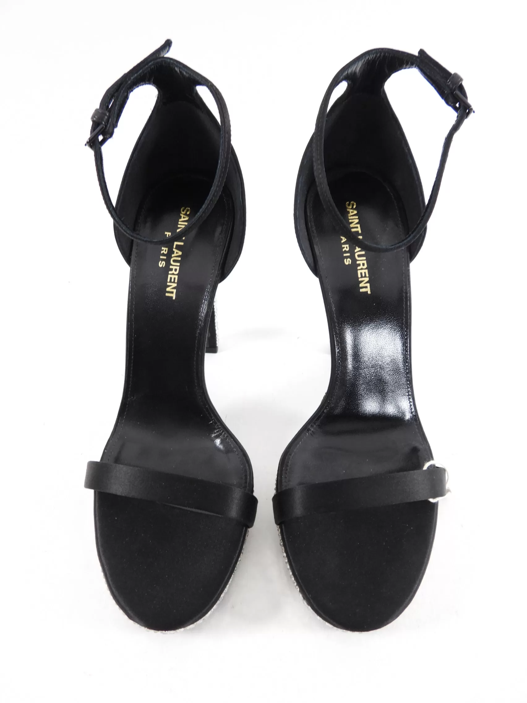 Saint Laurent Black Satin and Strass Crystal Heels - 40