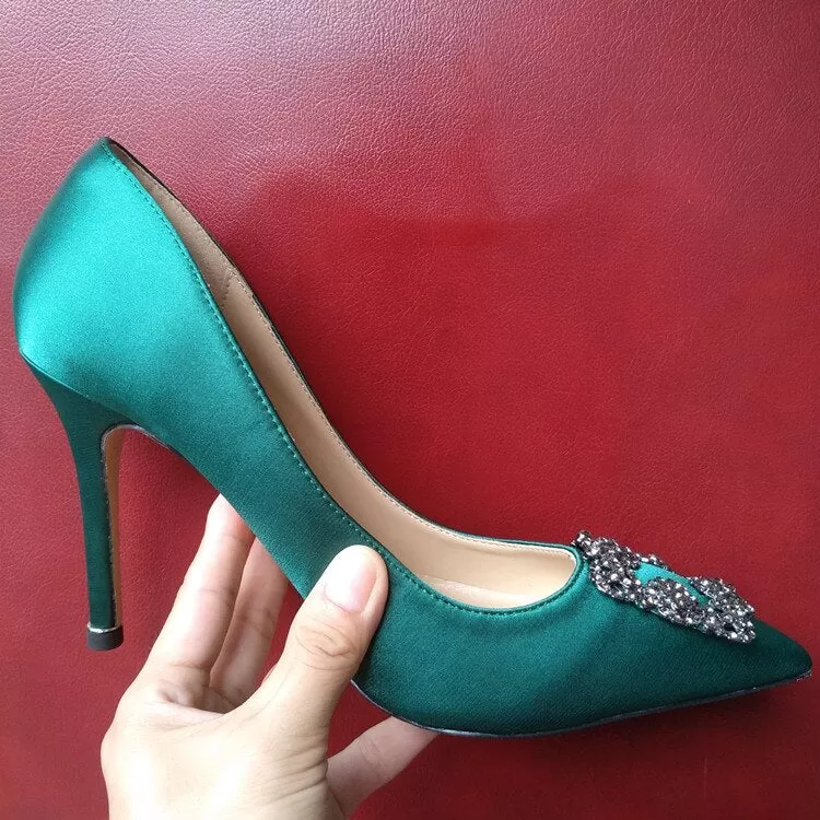 Satin Rhinestones High Heels Buckle  Pump