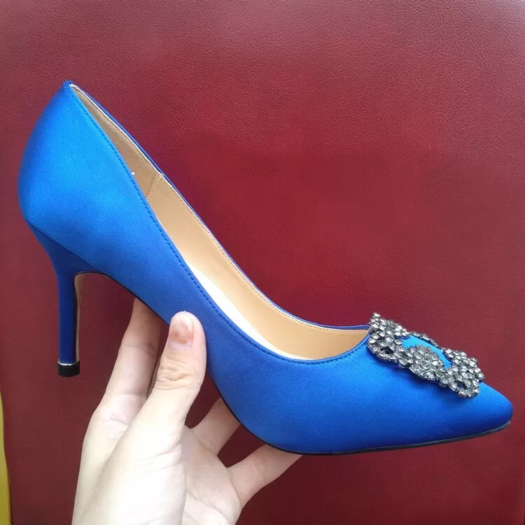 Satin Rhinestones High Heels Buckle  Pump