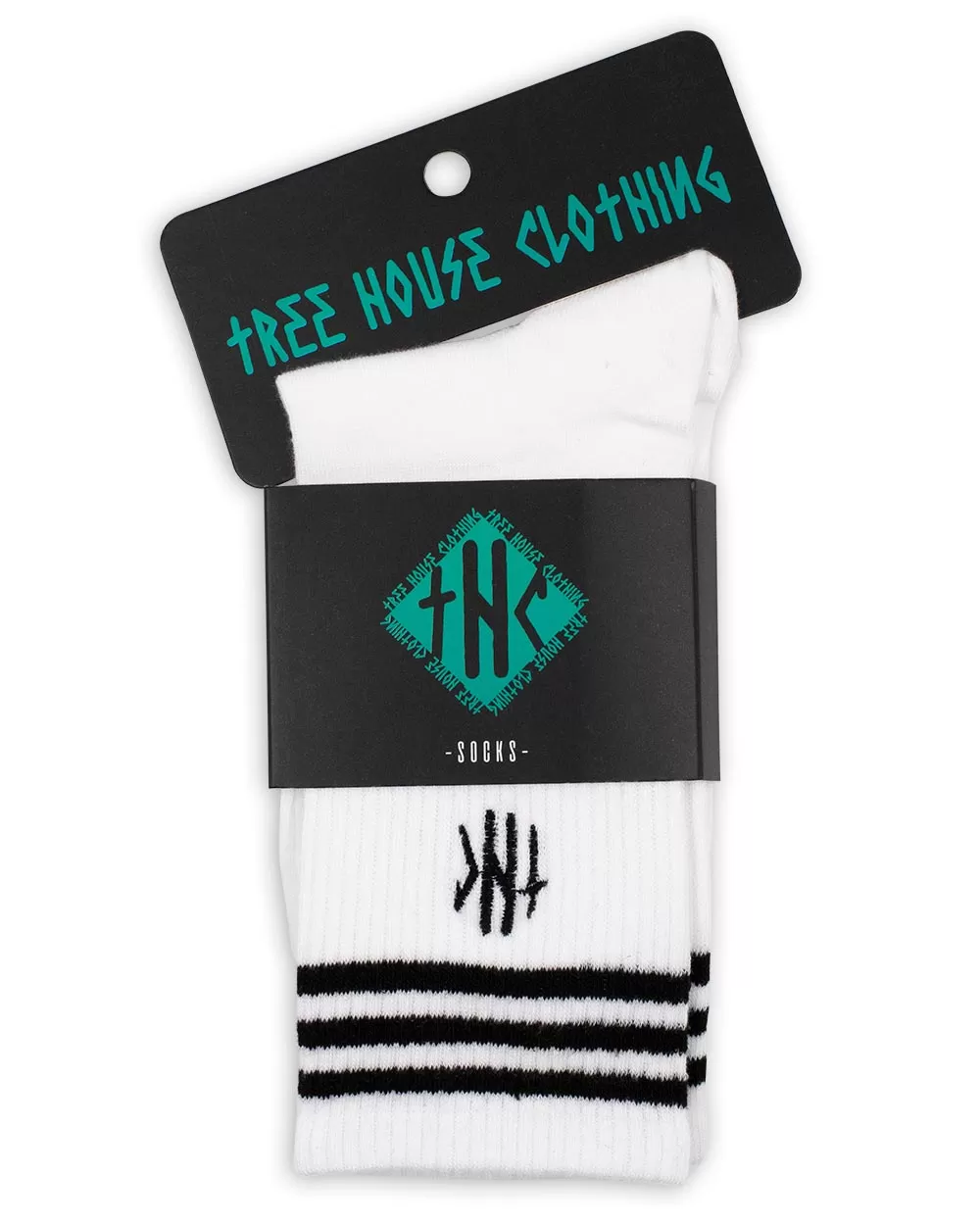 Socks - Calf High Tube Socks Thc Embroidery White W/ Black Stripe