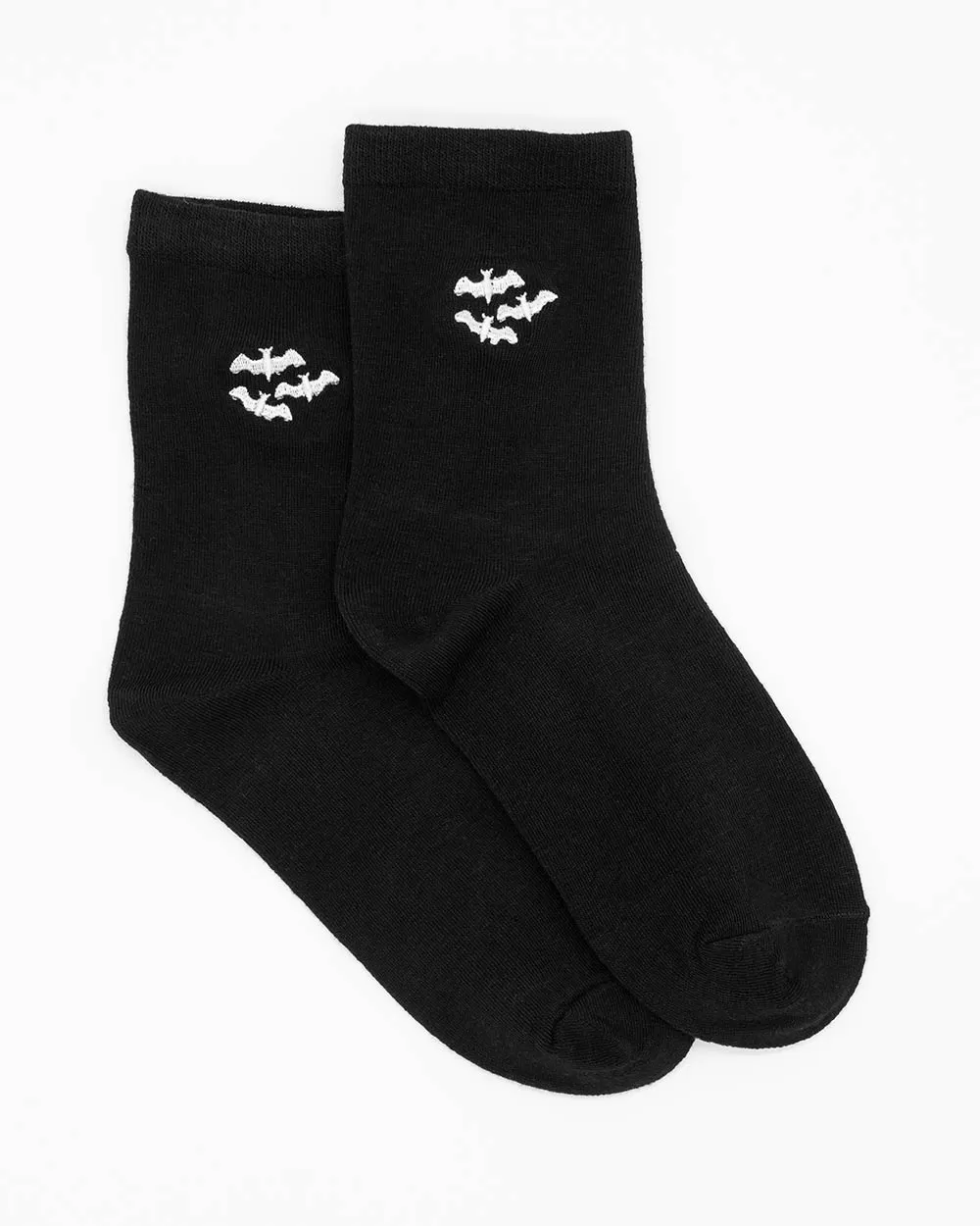 Socks - Calf Socks Black W/ Bat Emb Sv