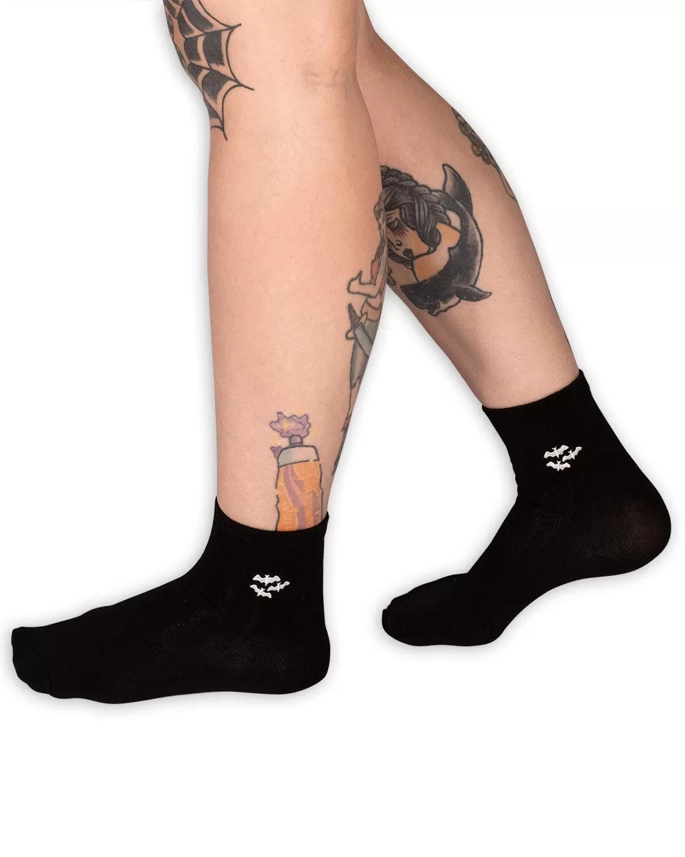 Socks - Calf Socks Black W/ Bat Emb Sv