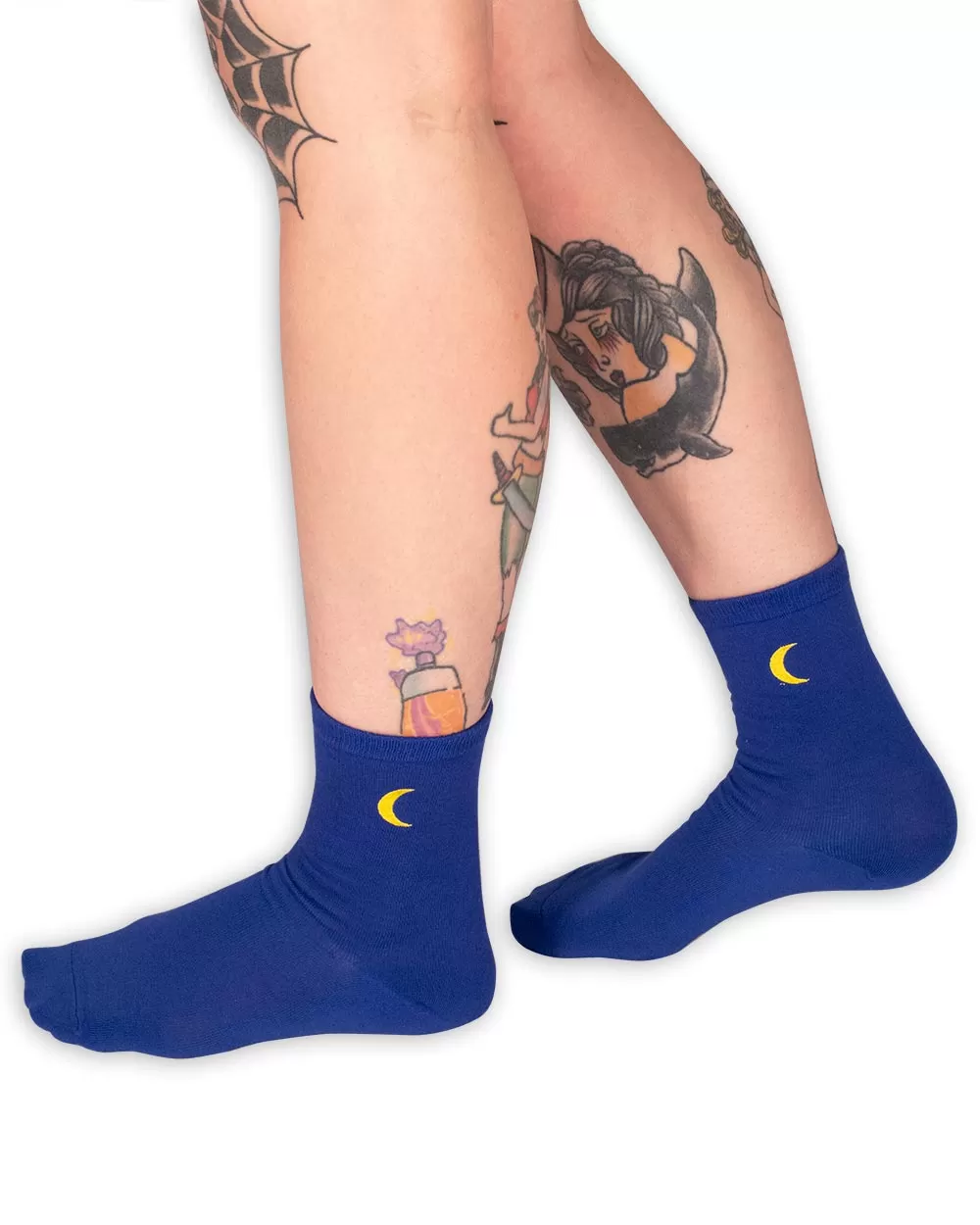 Socks - Calf Socks Blue W/ Moon Emb Sv