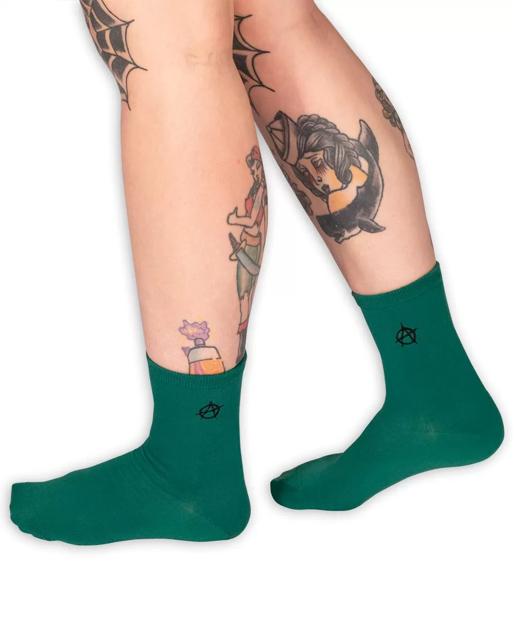 Socks - Calf Socks Dark Green W/ Anarchy Emb Sv