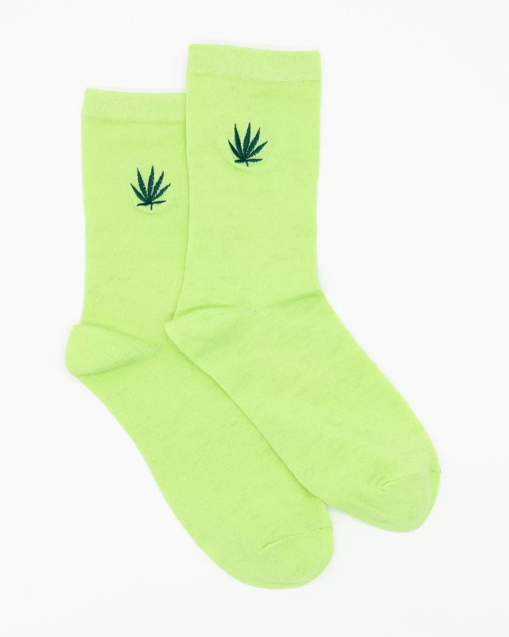 Socks - Calf Socks Light Green W/ Leaf Emb Sv