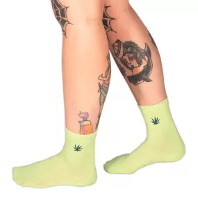 Socks - Calf Socks Light Green W/ Leaf Emb Sv