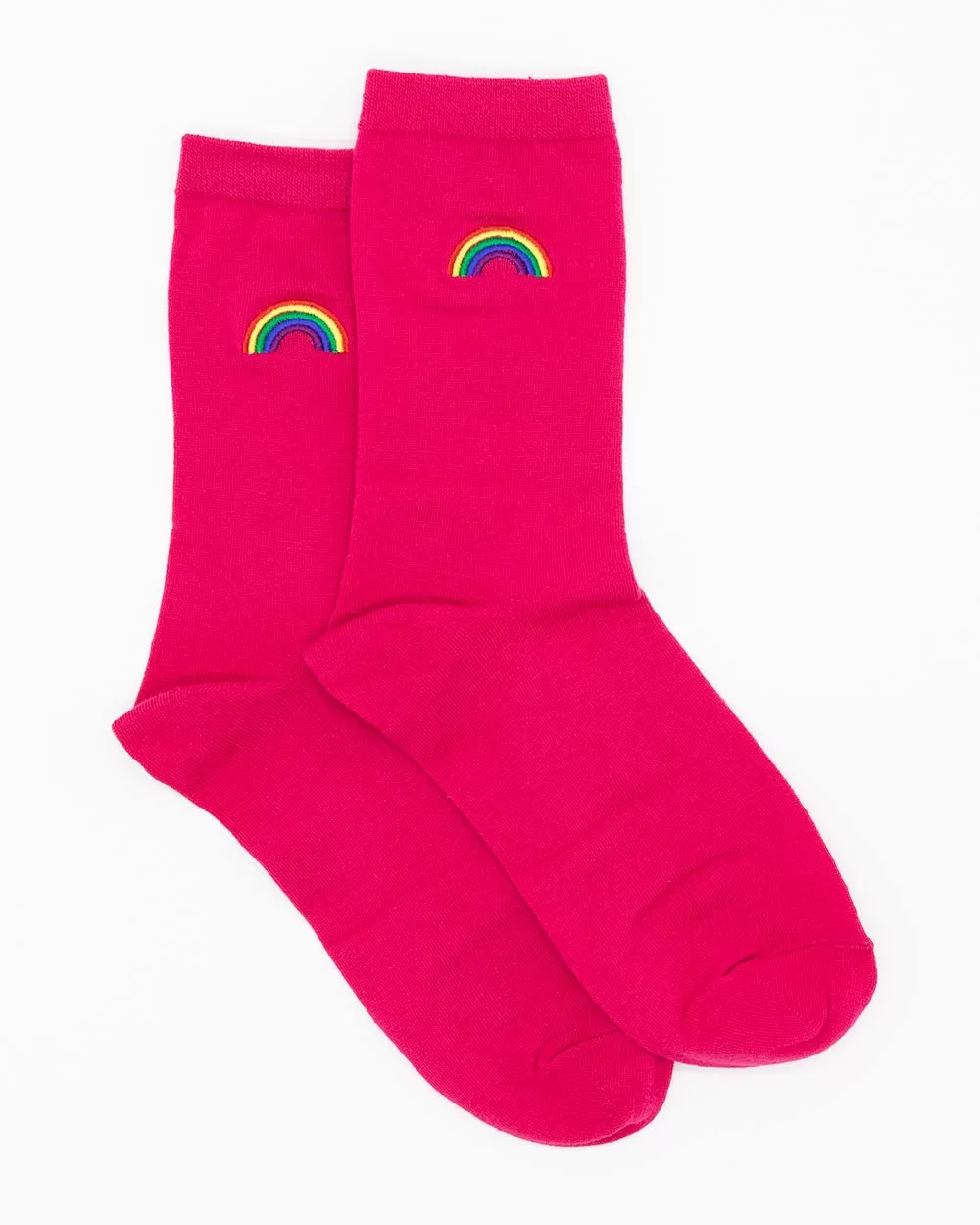 Socks - Calf Socks Pink W/ Rainbow Emb Sv