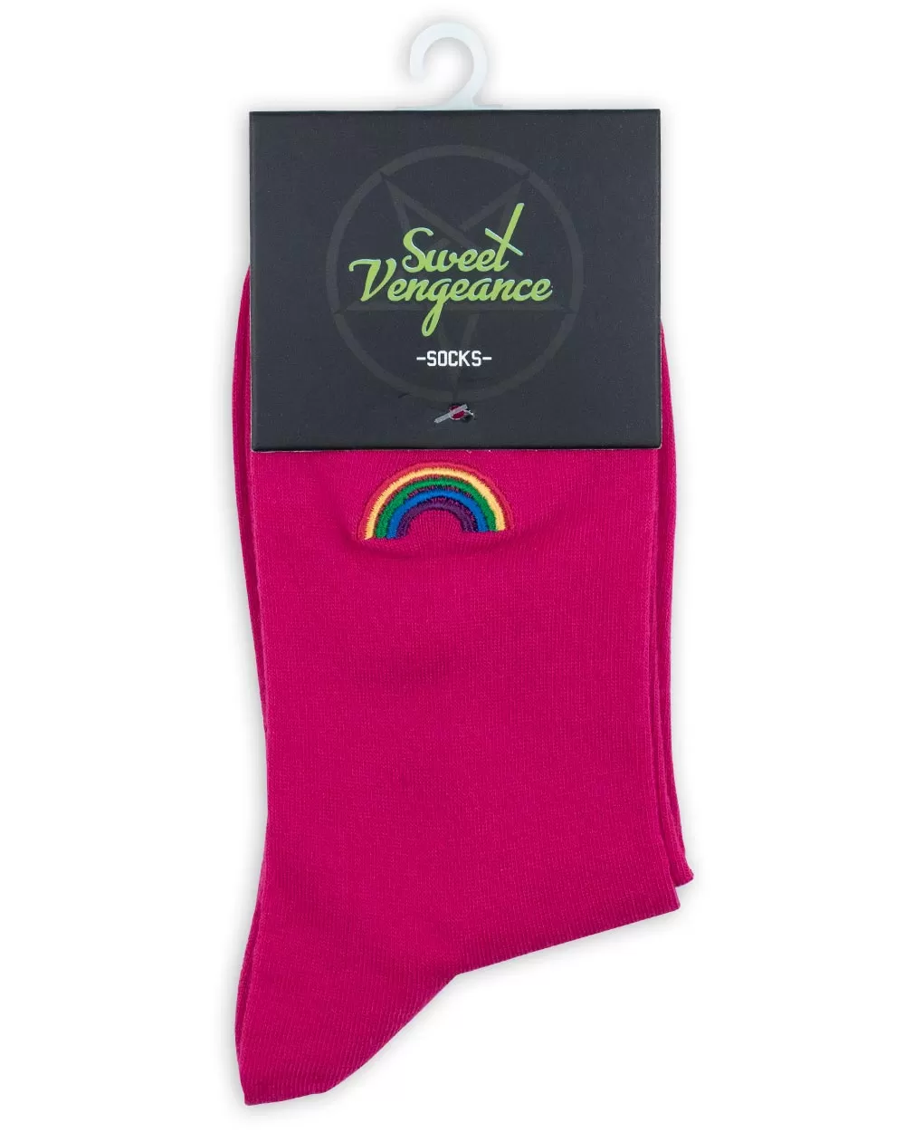 Socks - Calf Socks Pink W/ Rainbow Emb Sv