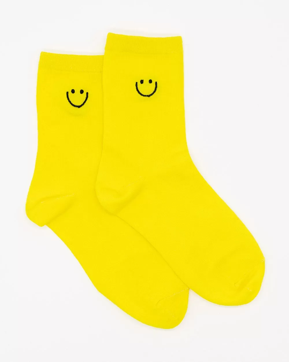 Socks - Calf Socks Yellow W/ Smiley Emb Sv