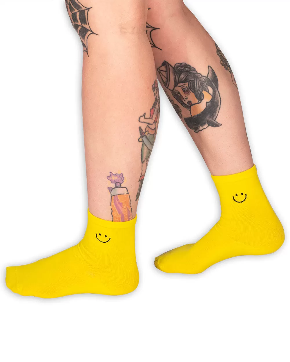 Socks - Calf Socks Yellow W/ Smiley Emb Sv