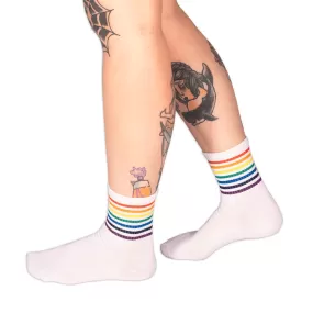 Socks - White Crew Tube Socks W/ Rainbow Stripe Sv