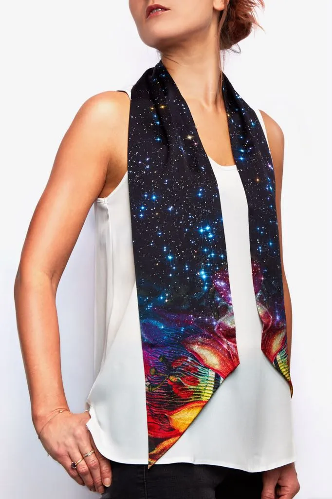 Starlight Passion Flower  100% Silk Skinny Scarf