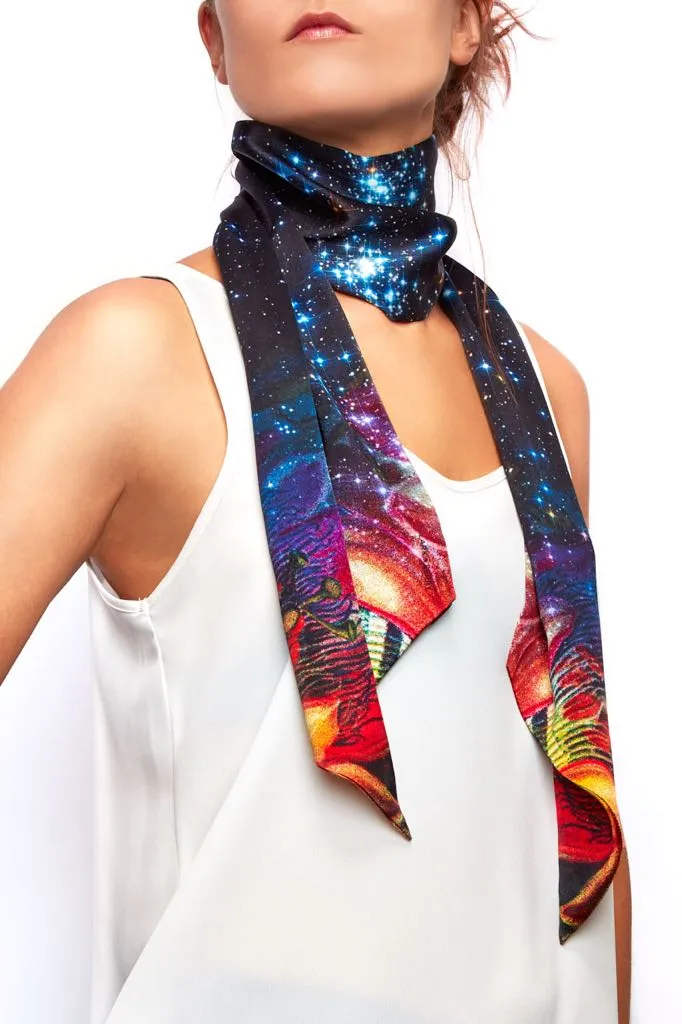 Starlight Passion Flower  100% Silk Skinny Scarf