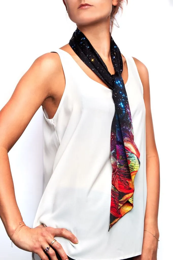 Starlight Passion Flower  100% Silk Skinny Scarf