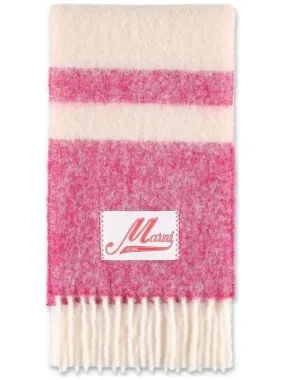 Striped Mohair Blend Fringe Muffler Rose