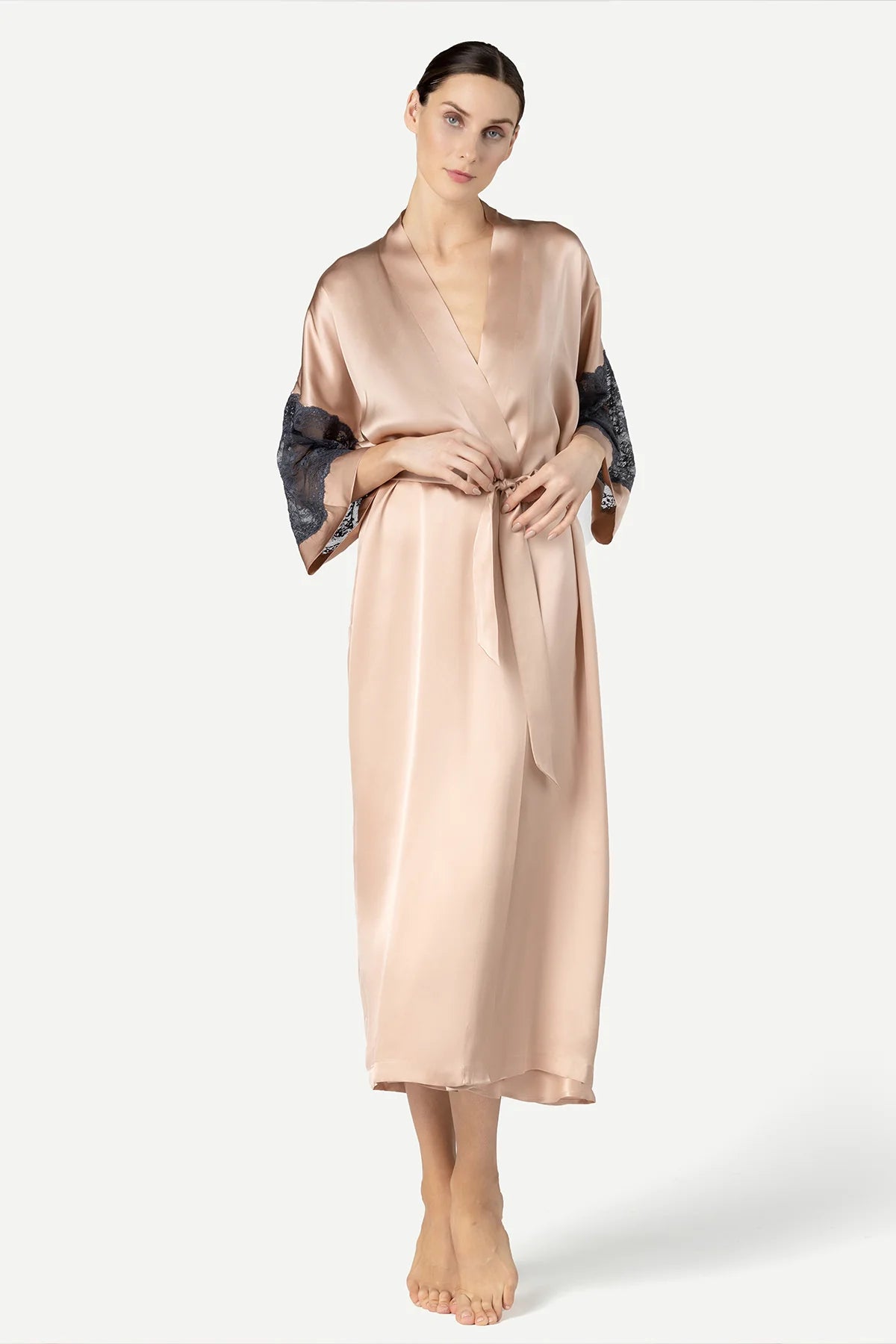 Viva Sensual Rose Gold Long Silk Robe