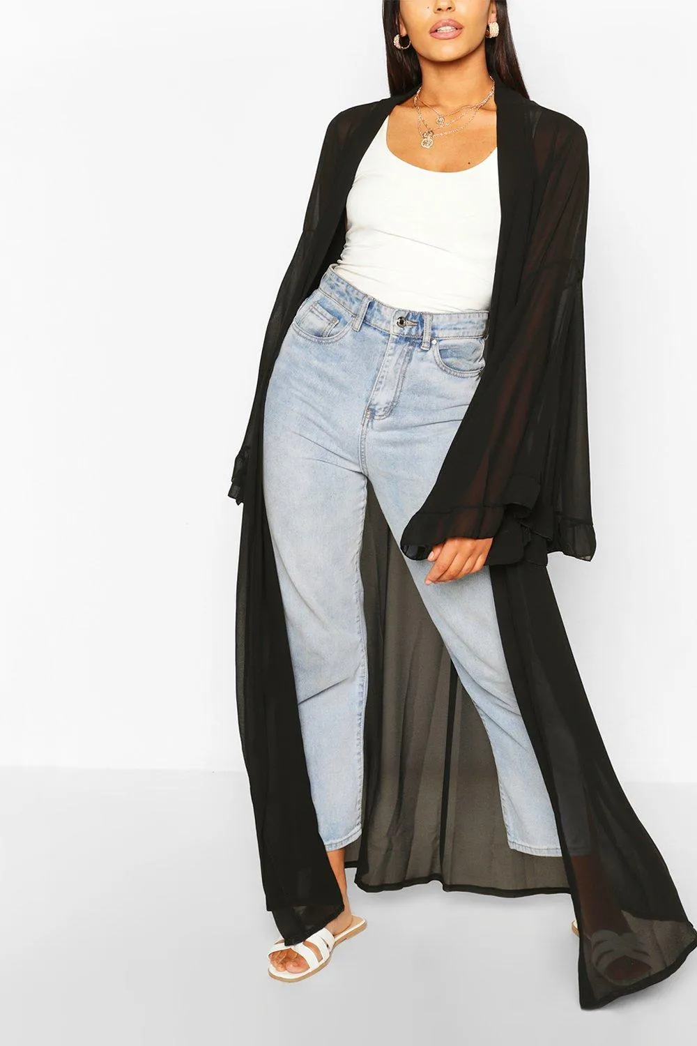 Wide Sleeve Maxi Kimono