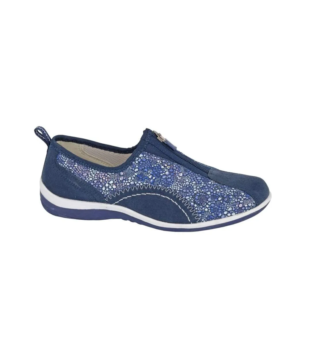 Womens/ladies leisure suede zip casual shoes navy Boulevard